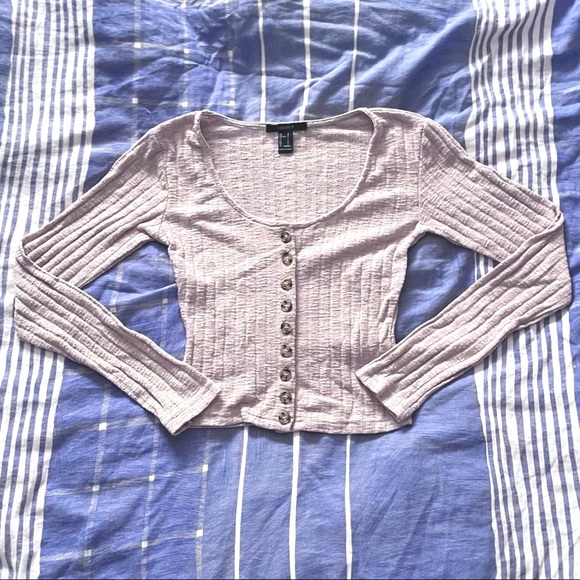 Forever 21 Tops - Forever 21 Tan Button Down Ribbed Deep Scoop Cardigan Long Sleeve [Size S] 🤎